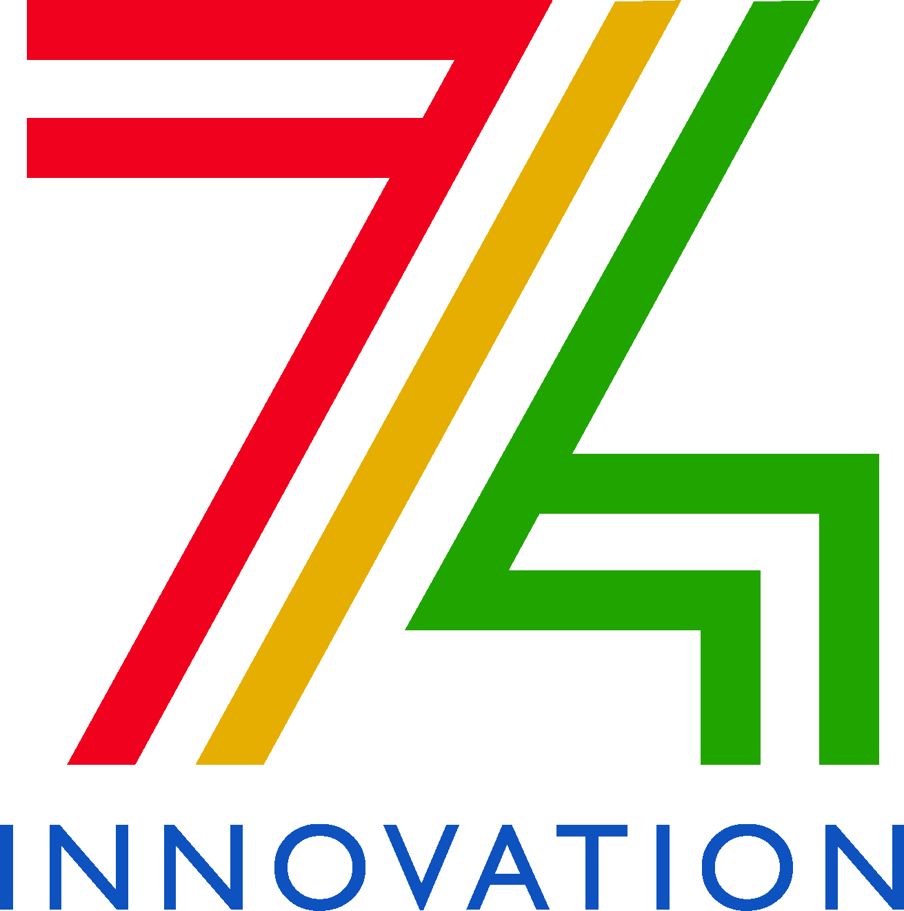 A logo featuring the number '74' in red, yellow, and green stripes, with the word 'INNOVATION' in blue below.
