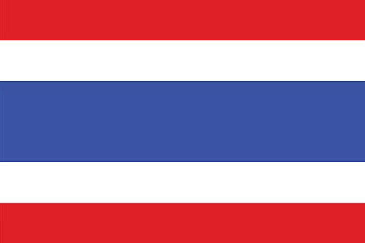Flag of Thailand with horizontal stripes in red, white, and blue.